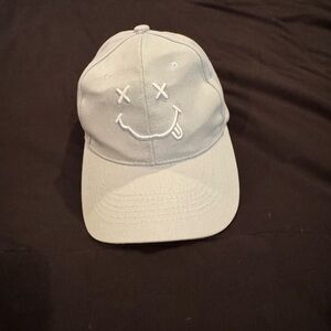 Smiley Face Embroidered Light Gray Dad Hat